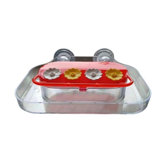 Window Hummingbird Feeder Plastic Birds Feeding Tray with 4 Feeding Ports Strong Suction Cup Hummingbird Feeder for Outdoors