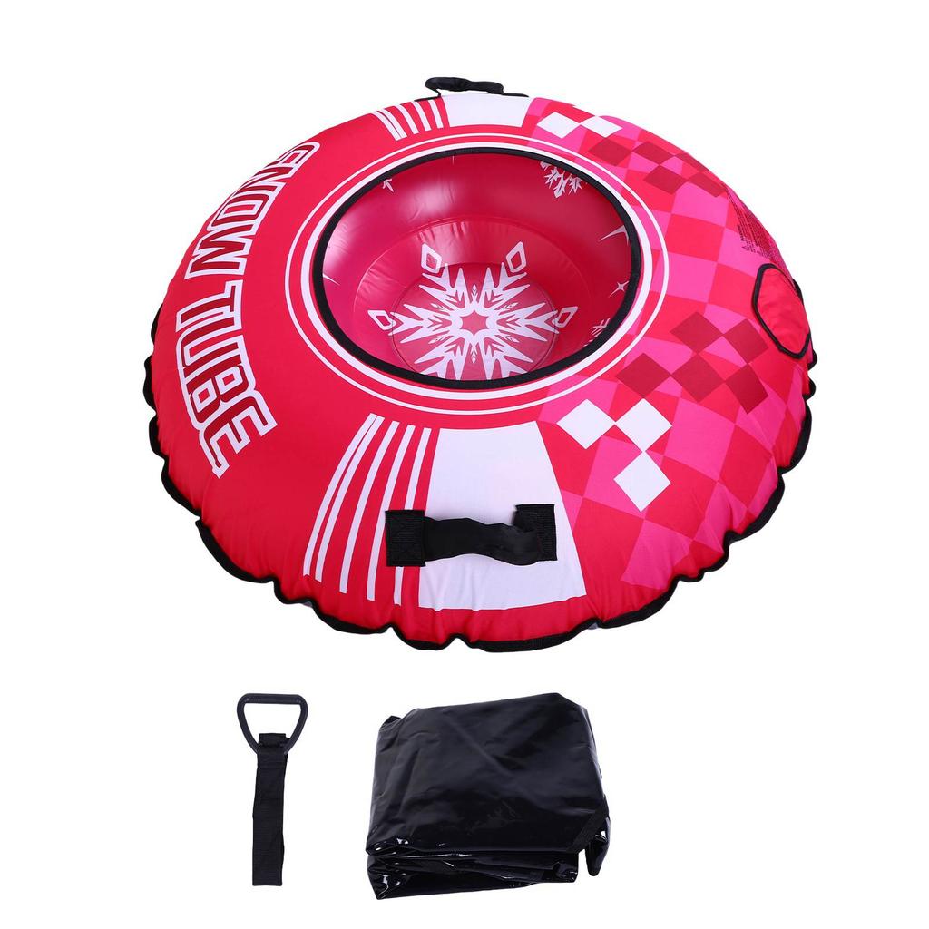 43inch Inflatable Snow Tube Rose Red Cold Proof Thickened PVC Inflatable Snow Sled with 2 Handles for Winter Outdoor