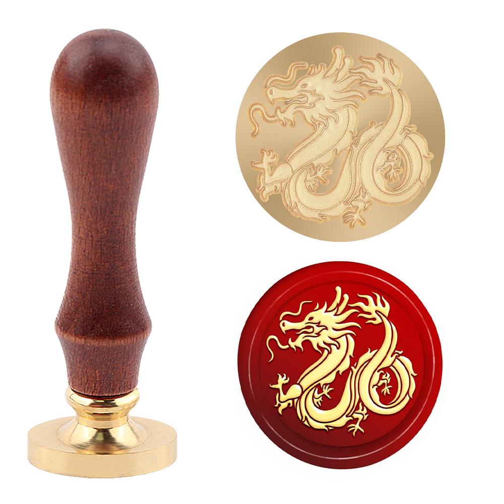 Dragon Wax Seal Stamp with Wooden Handle, Bees Dove Removable Brass Head For Notebook Envelope Invitation Card Decoration