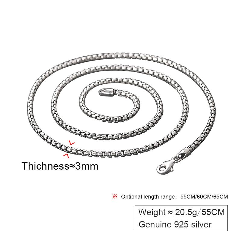 3mm Wide Box Necklace Pendant Pure 925 Sterling Silver Men Women Chain Statement Necklace Jewelry 925 Silver Chain for Women