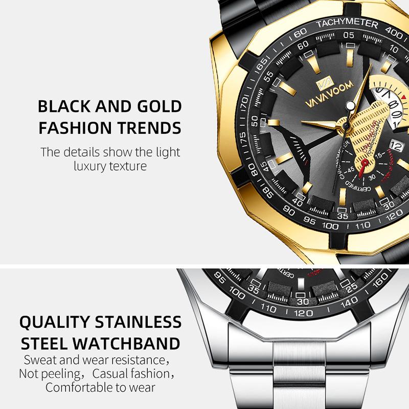 VA VA VOOM Men's Watches Top Brand Luxury Men Wrist Watch Luminous Quartz Watch Sports Waterproof Male Clock Fashion Watch Relogio Masculino With Box