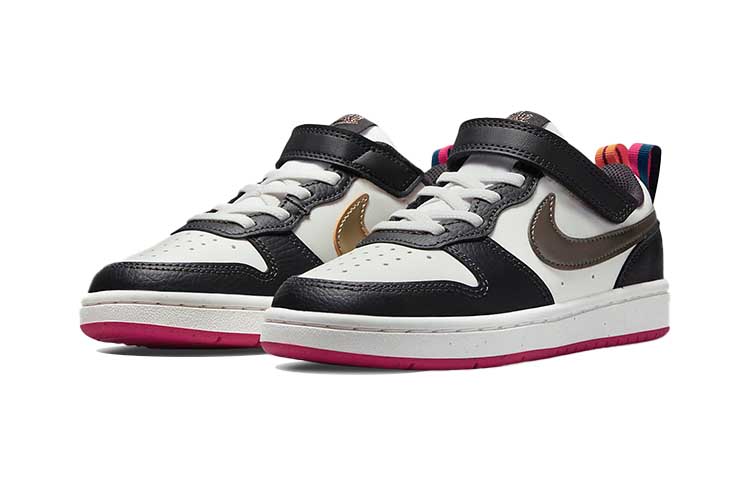 Nike Court Borough 2 Low 2 SE Leather Casual Low top Skateboard Shoes White Black Pink Children Aged 3 7 Years Old DJ0041-100