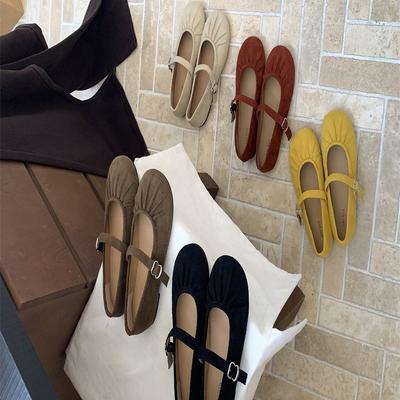 Туфли Мэри Джейн для женщин, 2025 новинка, французские элегантные плиссированные с круглым носком с мелким вырезом, плоские балетки