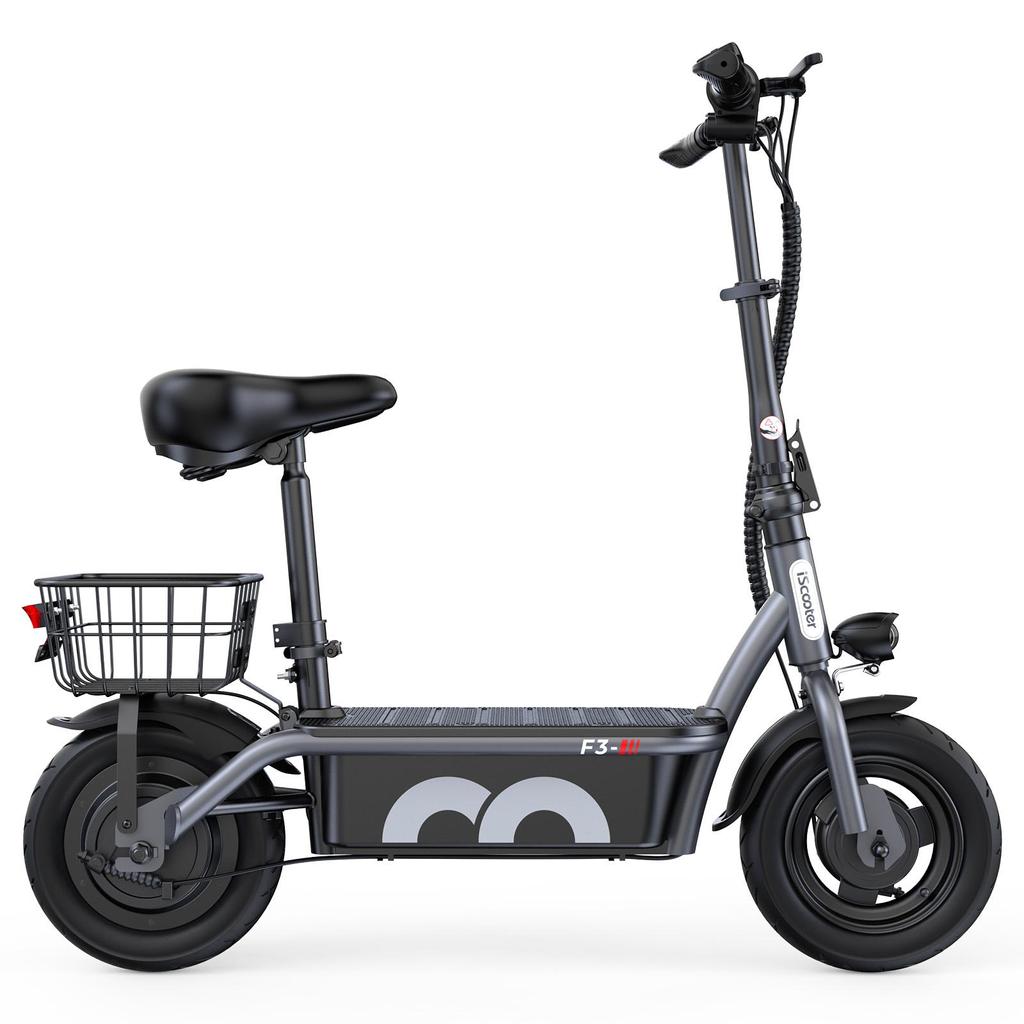 F3 1000W Adult Electric Scooter with Seat, Dual Disc Brakes, Removable Basket, Foldable, Maximum Range 55-60km, Wide Tires, City Commuting