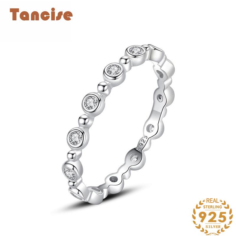 Tancise Classic 925 Sterling Silver Zircon Ring Ladies Jewelry Wedding Promise Party Gift
