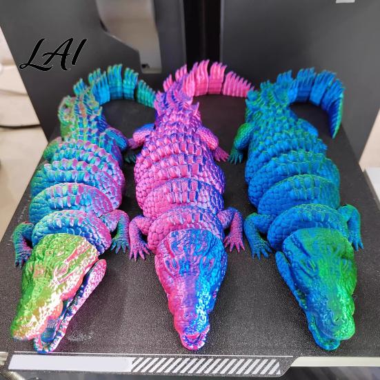 Realistic Reptile Figurine 3D Printed Crocodile Fidget Toy Articulated Figurine Flexible Durable Plastic Sensory Desk Ornament for Stress Relief and