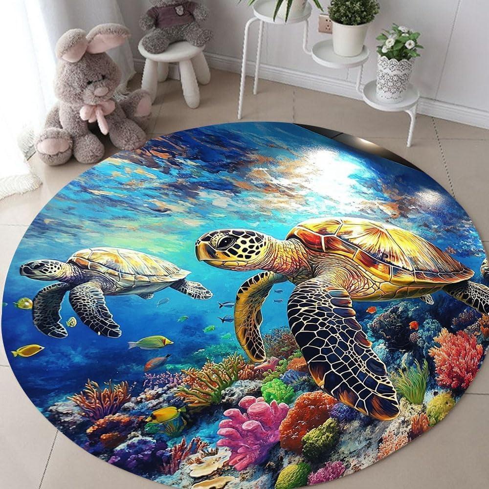 Круглый коврик «Подводный мир» с принтом морских черепах, кораллов и рыб, придверный коврик, нескользящий, впитывающий, ковер для детской комнаты, гостиной, домашний декор