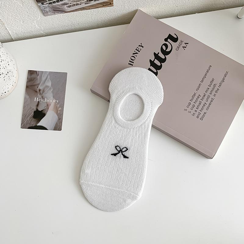 Невидимые носки-лодочки, универсальные простые носки с бантом, женские летние тонкие носки с неглубоким носком
