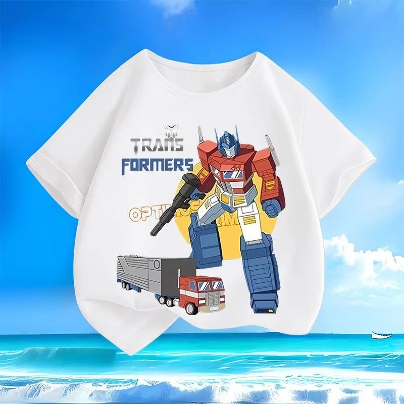 2026 Transformers Optimus Prime Childrens Tshirt Candy Colored Pure Cotton Printed Parentchild Outfit New Fashionable Tshirt