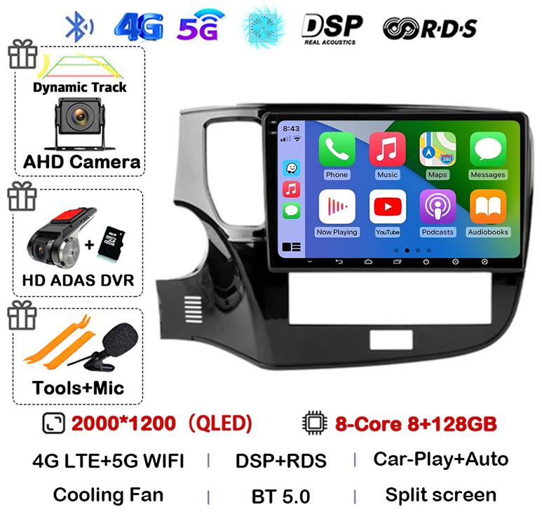 Android 14 Auto Carplay Автомобильное радио для Mitsubishi Outlander 3 III GF0W GG0W 2018 2019 2020-2022 Мультимедийный плеер Навигация GPS