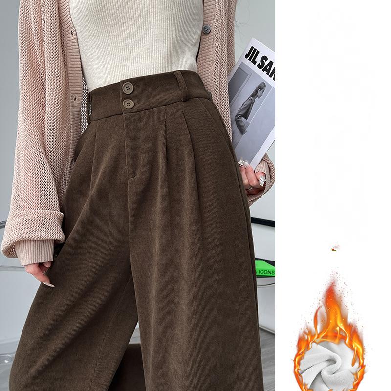 Белые вельветовые брюки широкого кроя для женщин на осень и зиму, новые узкие прямые драпированные брюки Small Plus из бархата