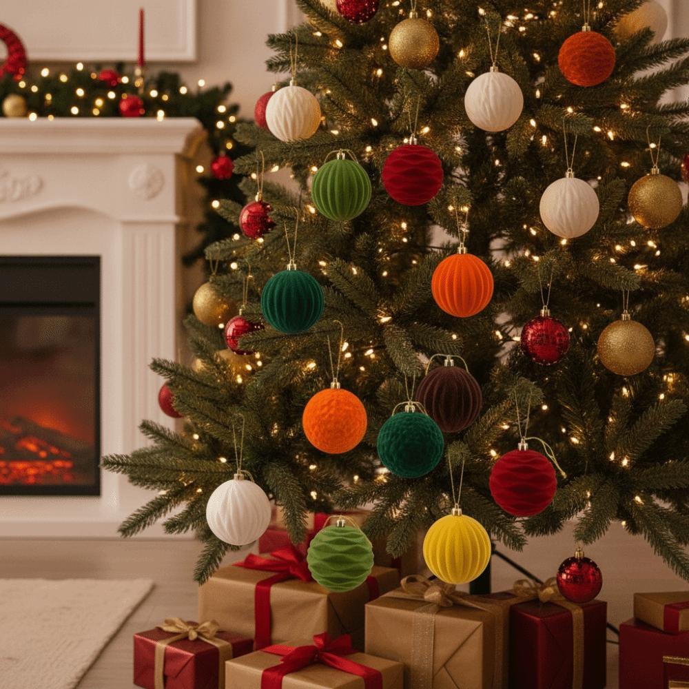 Shatterproof Plastic Velvet Christmas Balls Multi Texture Multi Texture Baubles Home Aesthetic