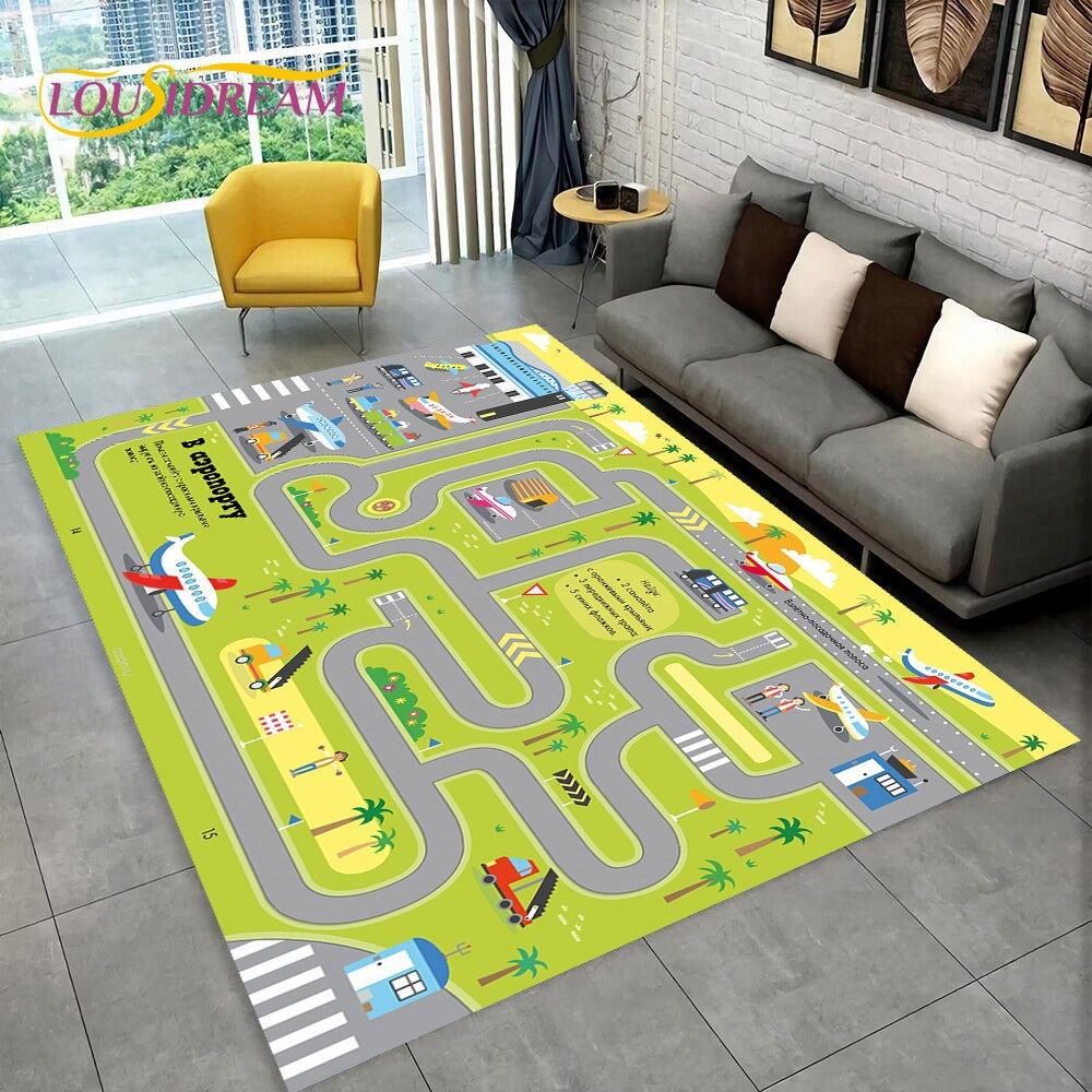 Highway City Child Playmat Large Carpet Rug for Home Living Room Bedroom Sofa Doormat Decor Kid Play Area Rug Non-slip Floor Mat