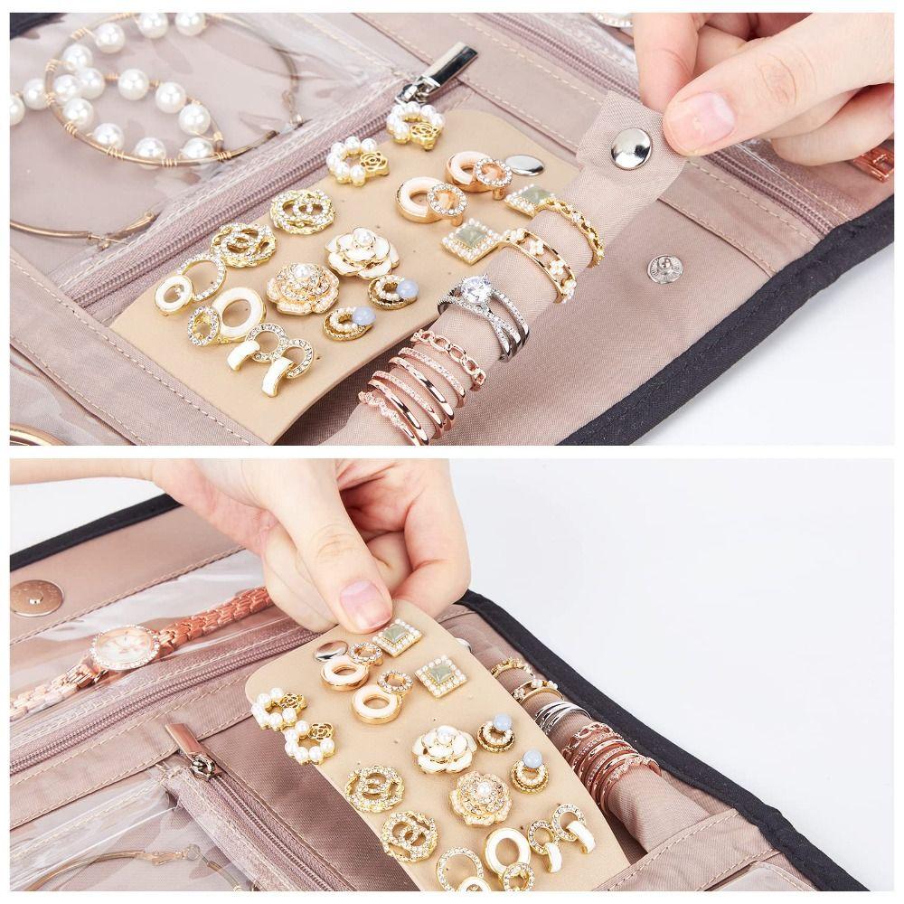 Foldable Jewellery Storage Bag with Zipper Jewelry Case  for Rings/Necklace/Earrings