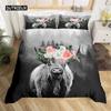 Комплект постельного белья с шотландской коровой Полиэстер Бык Крупный рогатый скот Цветы Пододеяльник Западное Дикое животное Пододеяльник Фермерский дом Покрывало с коровой