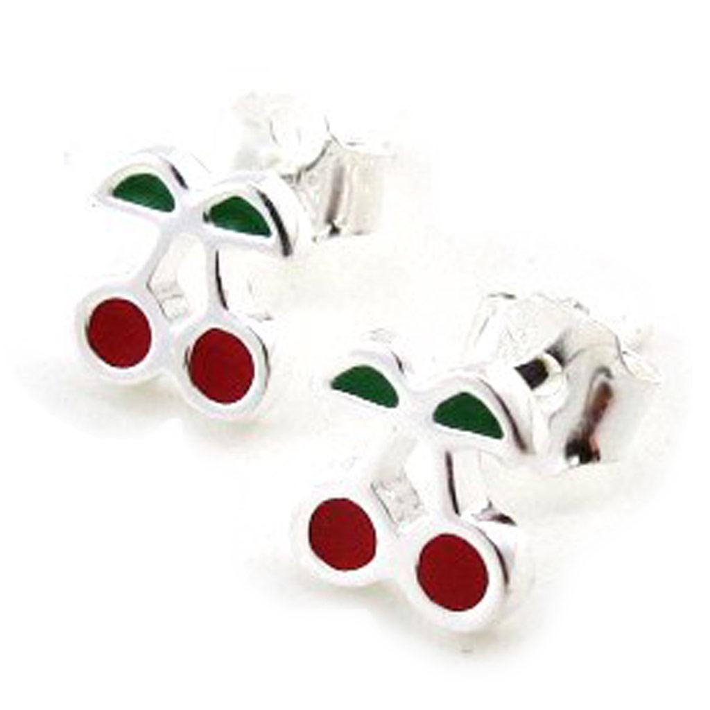 Les Trésors De Lily [E1092] - Серебряные серьги «Вишни» красный зеленый серебряный - 6x6 мм