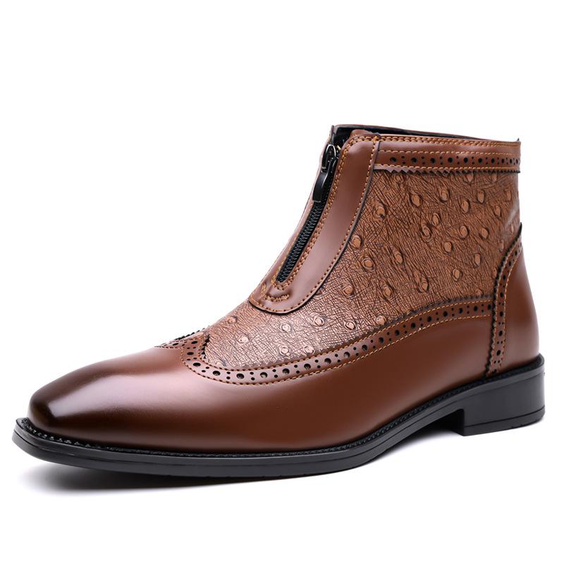 Модные Новые Мужские Остроносые Броги из Лакированной Кожи в Стиле Business Casual, Ботильоны для Мужчин, Зимние, Фирменные Дизайнерские Кожаные Ботинки Челси