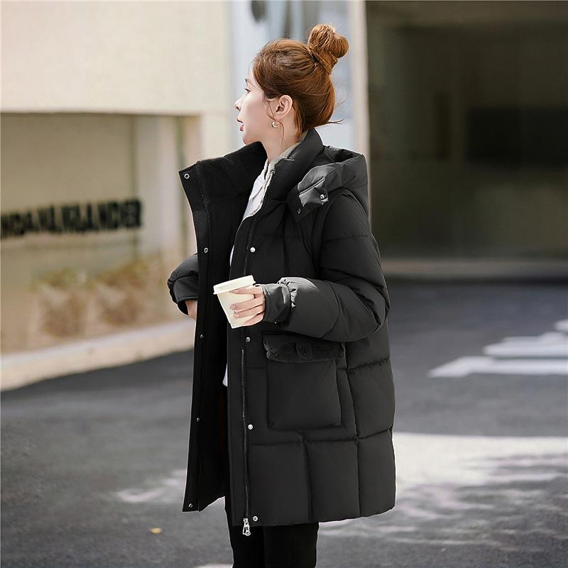 New large size hooded down cotton-padded clothes for women, medium and long versatile, small hooded bread clothes, cotton-padded jackets, trendy
