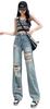 Джинсы Kanaelun Distressed Wash Denim Loose Tucked Long Street Style Light Women's Straight-Fit Jeans, регулируемые по размеру, визуально удлиняющие ноги, с высокой талией, симпатичные.