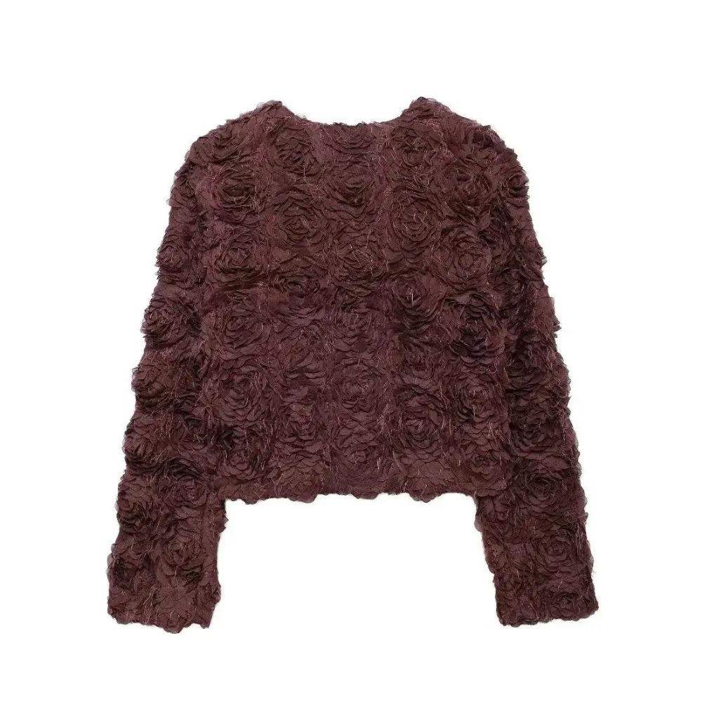 TRA&F Elegant 3D Flower Short Coats Women Fashion Long Sleeve Female Jackets 2024 Autumn Lady Y2k High Street New Outerwears