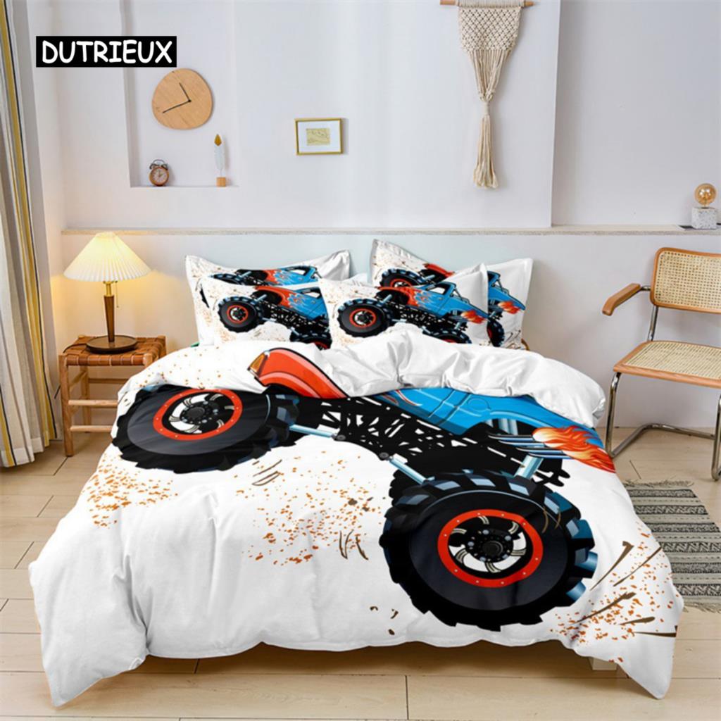 Пододеяльник с изображением машинки из мультфильма для мальчиков, комплект постельного белья, строительная техника, покрывало для одеяла, детская мультяшная техника, грузовик, мягкий полиэстеровый декор