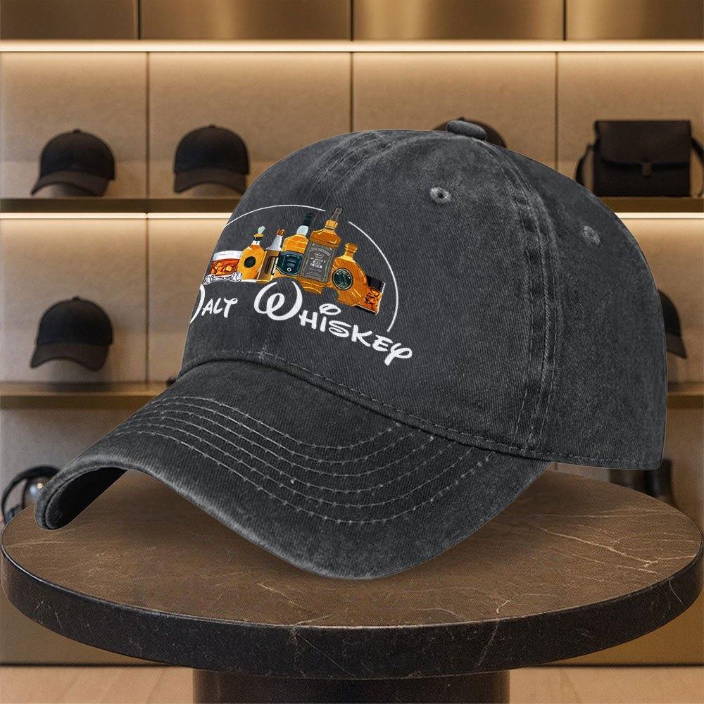 WhiskeyThemed Baseball Cap with Malt Whisky Print Scotch Bottle Design Lightweight Adjustable Snapback for Unisex
