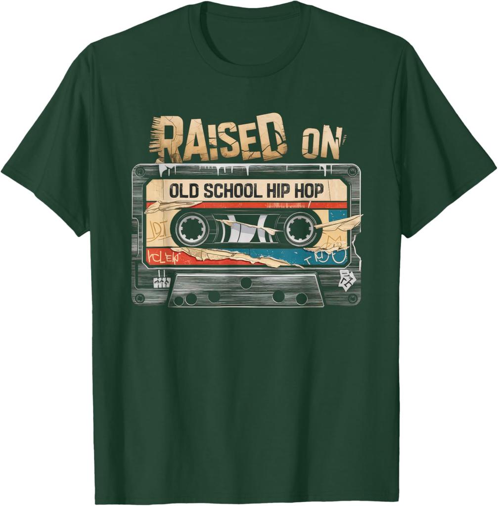 Raised On Old School Hip Hop Cassette Graphic TShirt Unisexs Casual Cotton Crewneck Tee
