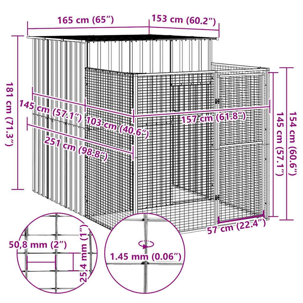 Dog Kennel with Run Light Grey 165 x 251 x 181 cm Galvanized Steel
