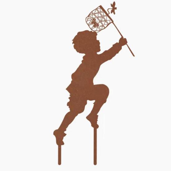 1 Pair Silhouette Art Model Little Boy Girl Shape Character Silhouette Art Ornament Garden Decor Stakes Sculpture Lawn Yard Decoration