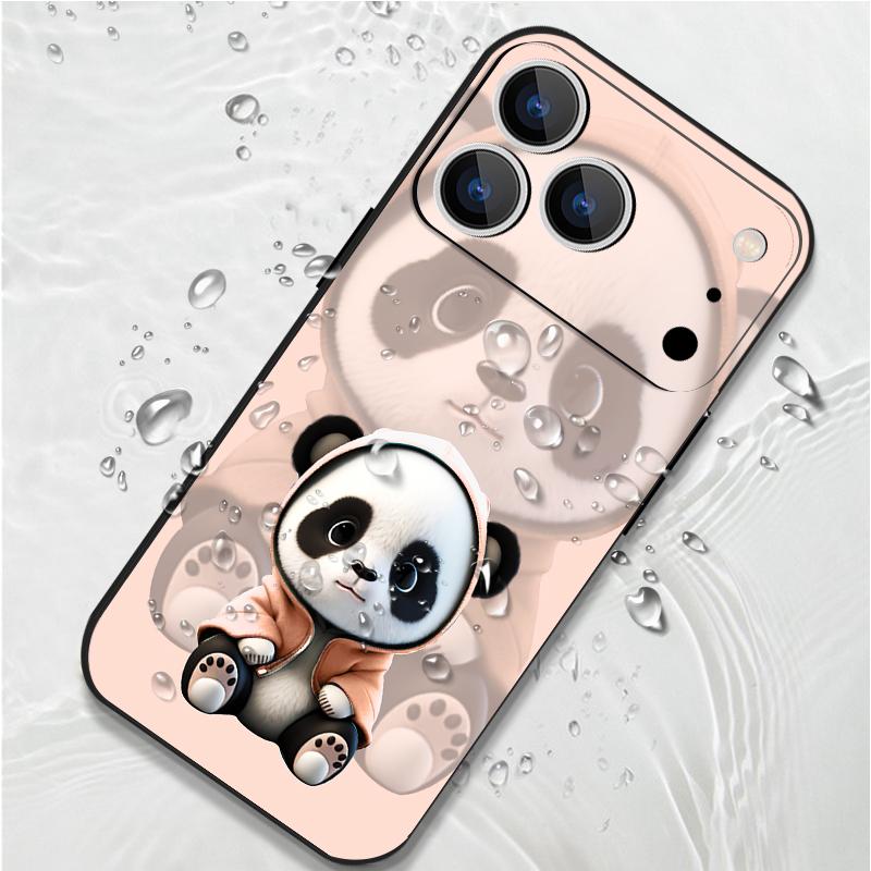 Чехол для iPhone 17 Pro Max Оранжевый Пальто Узор Панда Мягкий Силиконовый Чехол с Шнурком Для iPhone 16 Pro Max Чехол iPhone 15 14 13 12 11 16E Air
