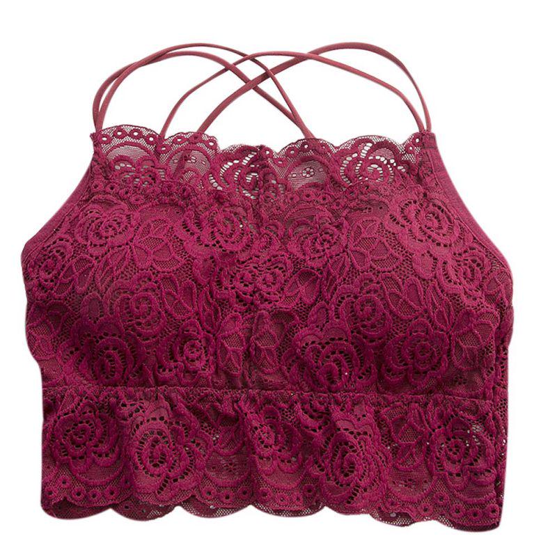 Lace Sexy Spaghetti Straps Bras Women Racerback Solid Crop Top Seamless Underwear Removable Padded