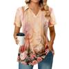 Womens Short Sleeve T Shirts Pleated V Neck Printing Tee Collared Summer Tops Fashion Business Casual Work