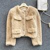 Осень Зима Женская Роскошная Норка Искусственный Мех Теплая Короткая Куртка Длинный Рукав Однобортная Рождественская Верхняя Одежда Пальто