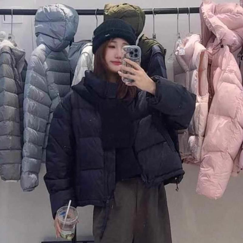 Knitted scarf shawl down jacket women's short new thickened stand-up neck bread jacket small winter coat