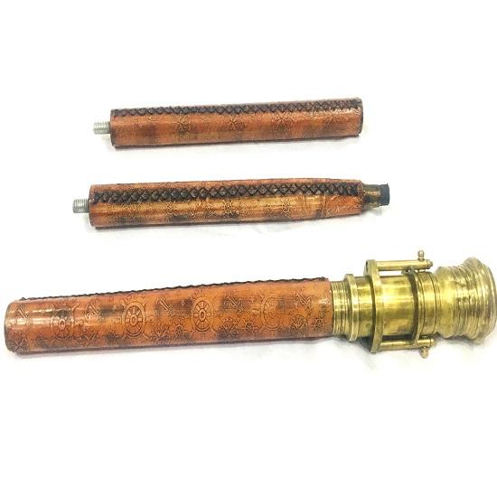 Телескоп с компасом и деревянной тростью с коричневой кожаной деревянной тростью шпион