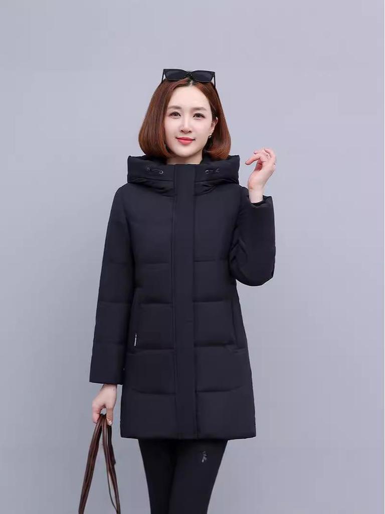 Women's Mid-Length 2025 Winter White Duck Down Jacket - High-end Korean Style, Slimming, Thickened Coat