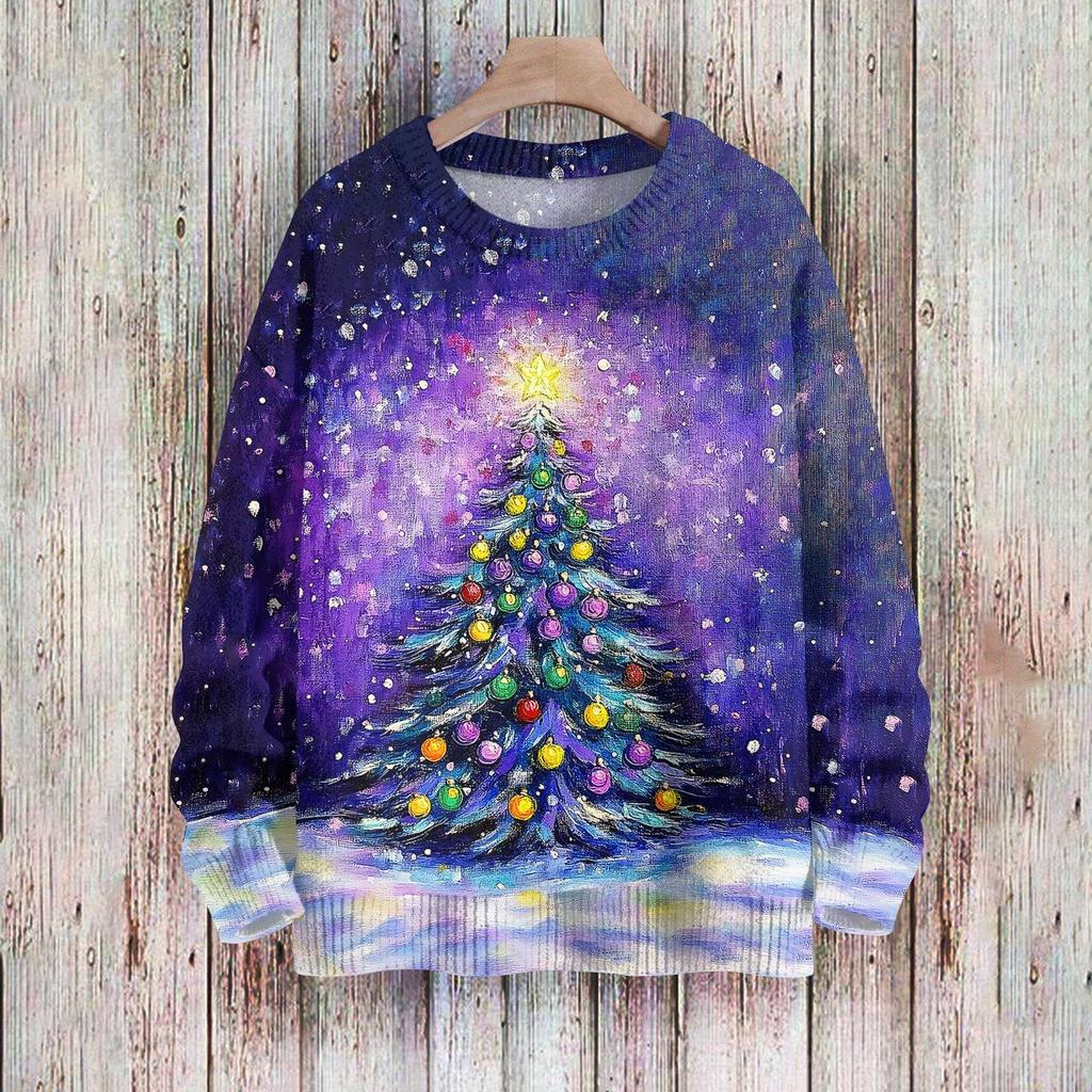 Рождественские толстовки для женщин Вязаный свитер Милая рубашка Осенний свитер с круглым вырезом Топы