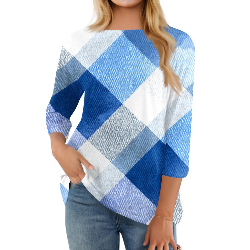 Women's Fashion Casual Round Neck Three-quarter Sleeve Gradient Print T-shirt Top