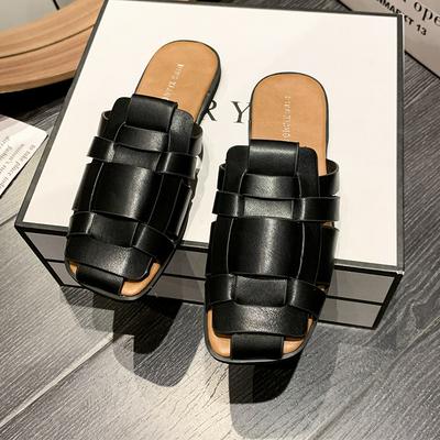 Баотоу тапочки женские летние новые ретро пляжные на плоской подошве плетеные сандалии универсальные ленивые мюли