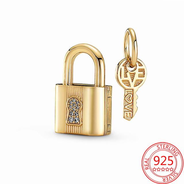 Оригинальный новый трехцветный замок и ключ подвеска шарм подходит модный браслет сделай сам S925 стерлингового серебра шарм женские модные ювелирные изделия