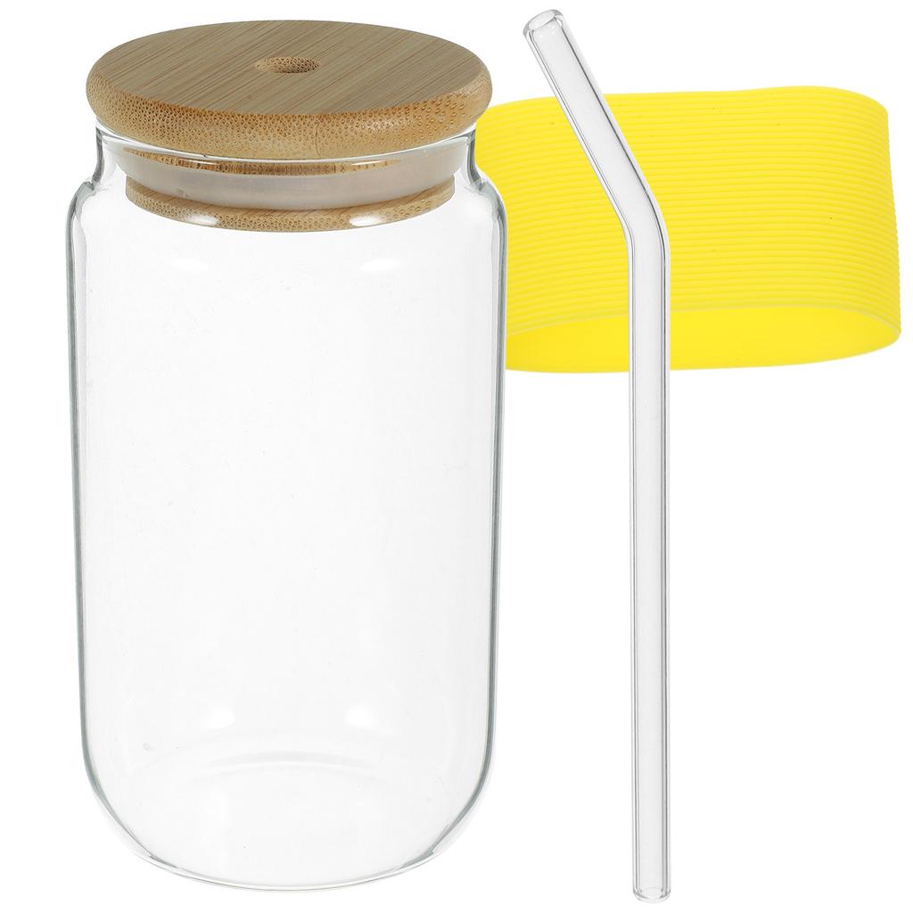380ml Glass Cups with Lid and Straw Reusable Juice Cups for Home Outdoor Parties Camping Trips Picnics Water Cup