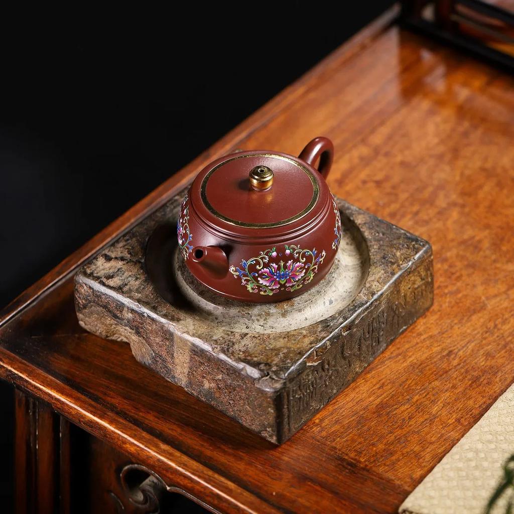 Горшок из фиолетовой глины Исин, необработанная руда, пурпурная киноварь, горшок для колодца, расписанный вручную золотом, чайник в китайском стиле, 190 мл