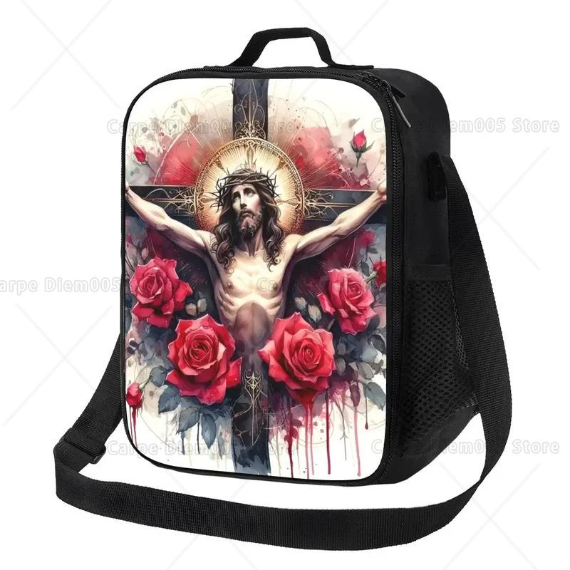 Catholic Christian Faith Thermal Insulated Lunch Bag Resusable Oxford Fabric Tote with Vibrant Cross Unisex Children