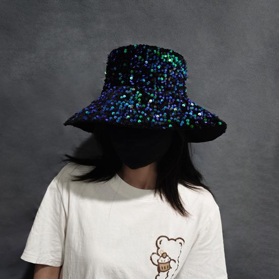 Shiny Sequin Bucket Hat for Women Glitter Bling Disco Hat Sparkly Party Rave Fisherman Cap Outdoor Sun Hat for Beach Travel