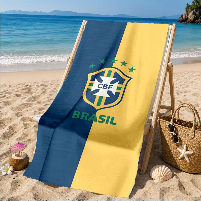 Brazilian Football Crest Printed Microfiber Beach Towel, Soft And Absorbent, Quick-Dry, Ideal for Summer Travel, Beach Essential, Swimming Pool