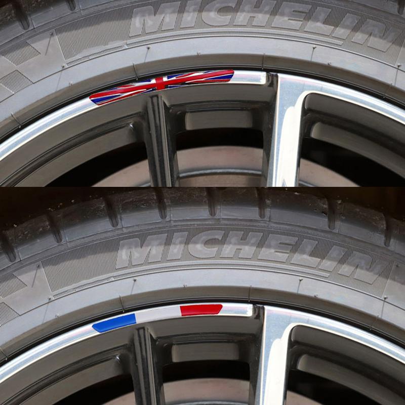 4Pcs Car Aluminum Alloy Wheel Sticker UK GERMANY FRANCE ITALY Flag Decals For Mini Cooper S JCW R55 R56 R57 R60 F55 F56 F54 F60
