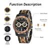 Mens Wristwatch Quartz Movement Wooden Watch Fashion Retro Watches Chronograph Date Display Luminous