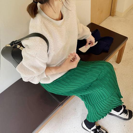 Женская юбка миди с высокой талией, прямого кроя, облегающая бедра, вязаная юбка, однотонная, осенняя юбка, универсальная повседневная одежда