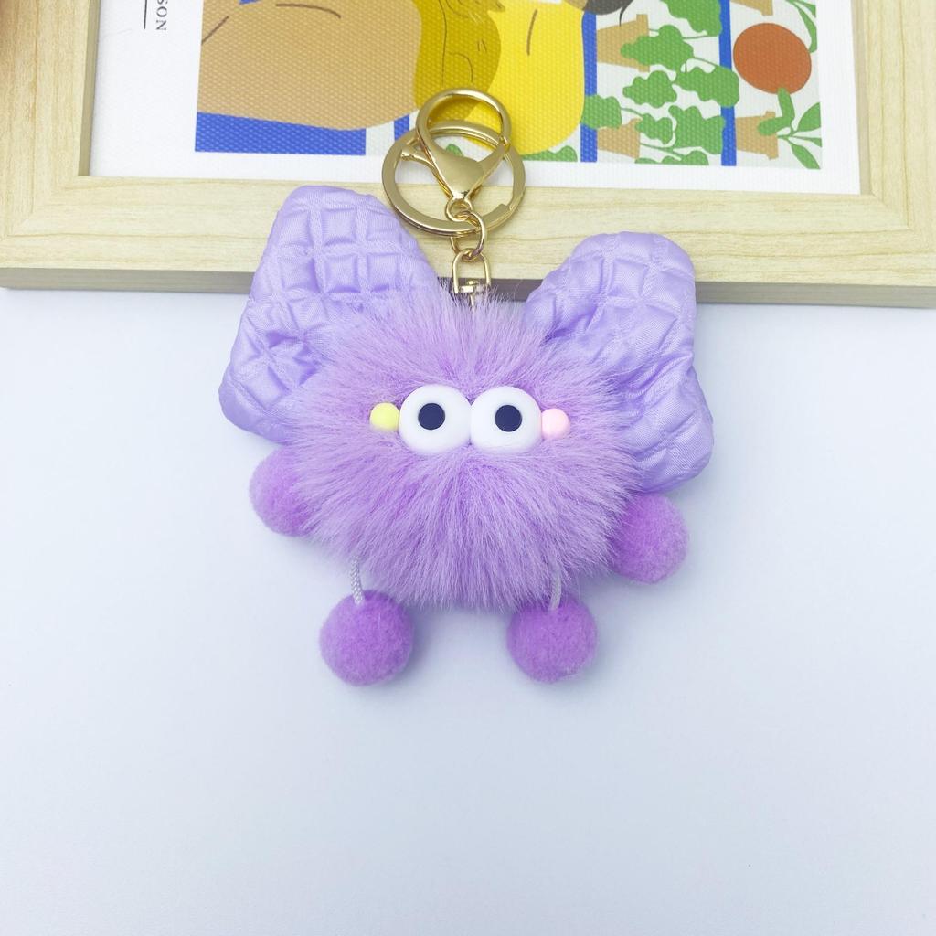 Брелок для ключей с плюшевым кроликом Рексом, бантом и кулоном в виде угольного шарика — милый подарочный аксессуар для пары