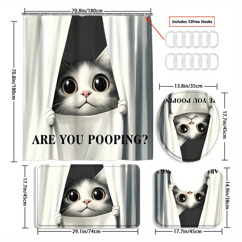 4 шт. Роскошный забавный кот водонепроницаемый комплект занавесок для душа декоративный набор для ванной комнаты нескользящий коврик для унитаза коврик для ванной и 12 крючков